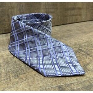 Bachrach men neck tie silver and purple striped  silk